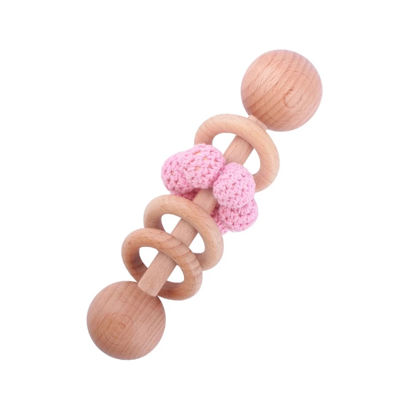 

Baby Rattle Wooden Hand Bell Teether Knitting Wool Beads Teething Toy Infants Soother Nursing Molar Rattle for Newborn Shower