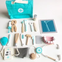 liqu wooden doctor kit for kids pretend toy 18 pcs doctor playset for toddlers montessori toys dentist kit