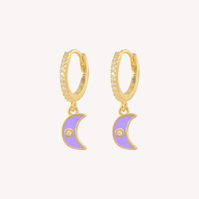 

ROXI 925 Sterling Silver Drop Earrings for Women Diamond Enamel Moon Design Silver Earrings Jewelry Pendientes Plata 925 Wedding