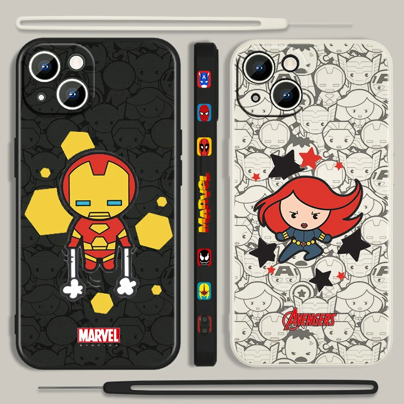 

Marvel Hero Cartoon Cute Phone Case For Apple iPhone 14 13 12 Mini 11 Pro XS MAX XR X 8 7 6S SE Plus Liquid Left Rope Soft Cover