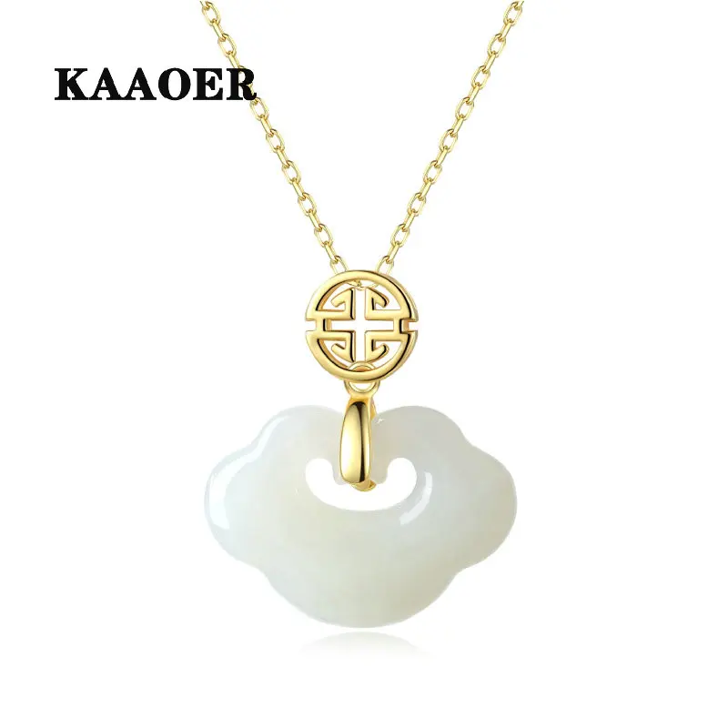 

KAAOER 100% S925 натуральный нефрит Wanfu changming lock fu Подвеска сумка высокого класса Женская цепочка на шею ожерелье