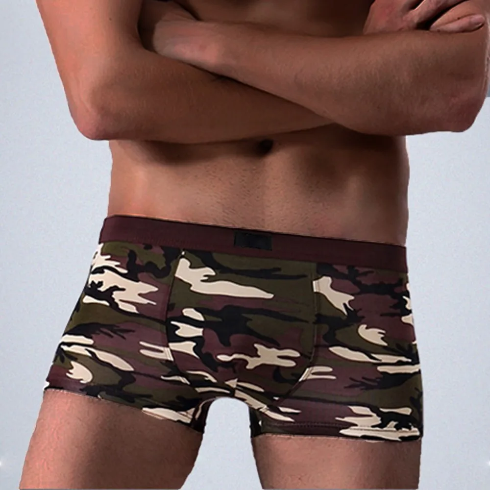 Men Camouflage Boxershorts Stretch Lingerie U Convex Pouch Panties Soft Breathable Underwear Underpants Sleep Bottoms