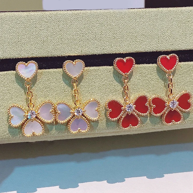 

High Quality Rose Gold Four Leaf Heart Shaped Petal Earrings for Women Sweet Romantic Fashion Simple Party Luxury Brand Jewelry