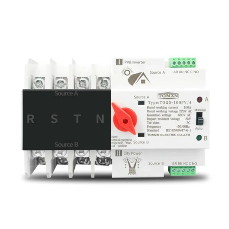 

Din Rail 4P ATS Dual Power Automatic Transfer Switch Electrical Selector Switches Uninterrupted Power