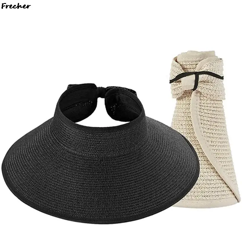 

2022 Fashion Summer lady Empty Top Sun Visor Hat Khaki Straw Wide Brim Sun Caps UV Protection Hat Traval Beach Hat For Men Women