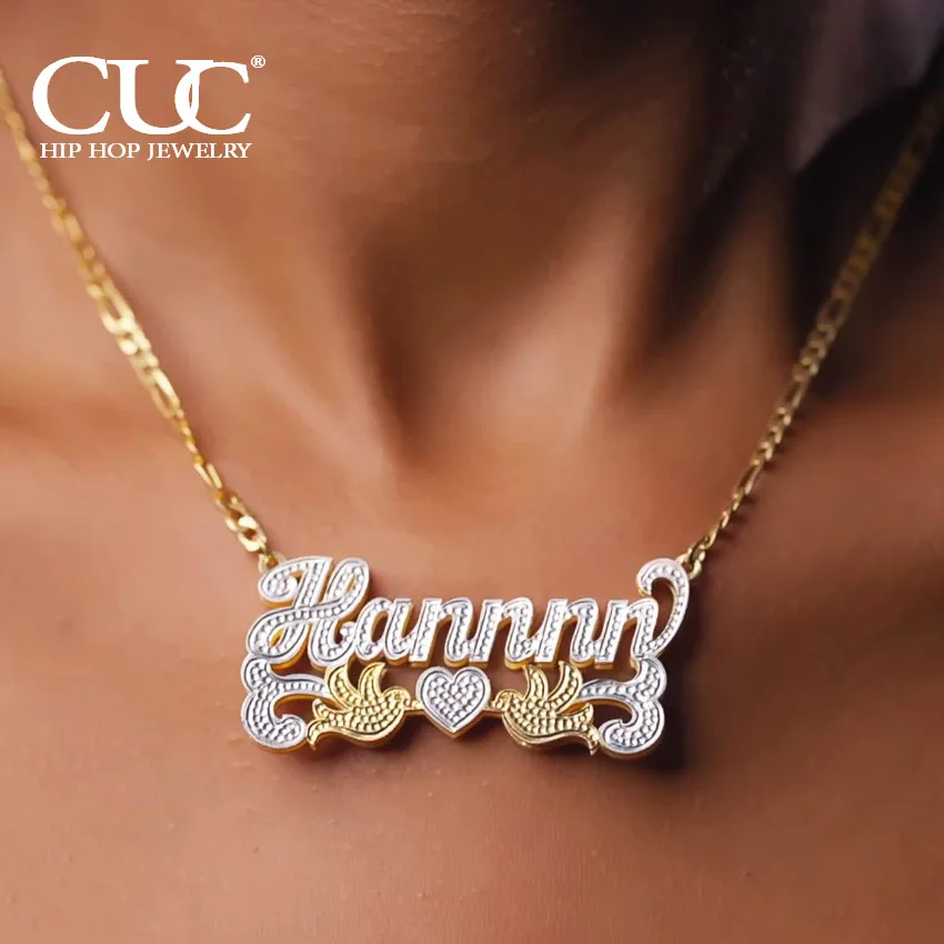 

CUC Double Plated Heart Love Bird Letter Name Necklace Women Chain Custom Lucky Number Pendant DIY Jewelry For Gift