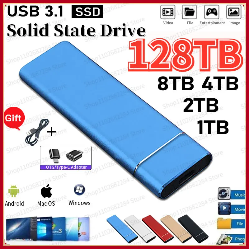 128TB Original High-speed External Hard Drive Mobile Solid State Drive 500GB Portable SSD USB 3.1 Type-C for Laptop Mac Notebook