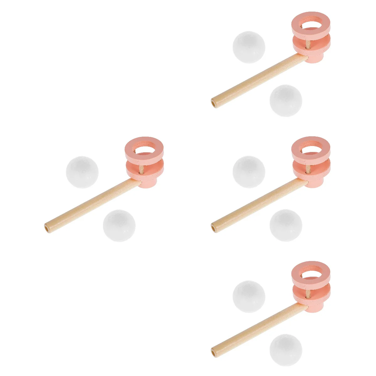 

4 Sets Kids Toy Blow Ball Floating Pipe Balls Wooden 15x5cm Party Favor Balance Blowing Toys Pink Parent-child