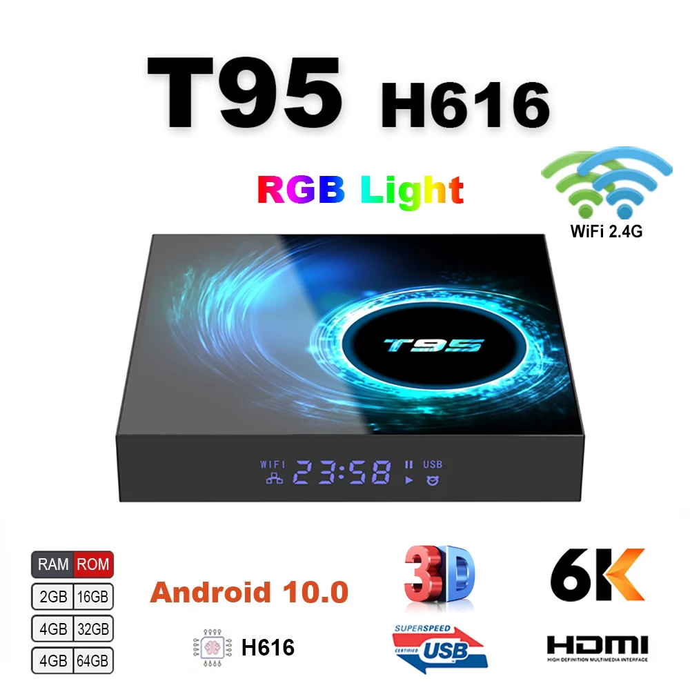 

Приставка Смарт-ТВ T95, Android 10, 6k, 2,4g, Wi-Fi, Bluetooth 4,0, 4g1, 6/32/64 ГБ, 4k, четырехъядерная