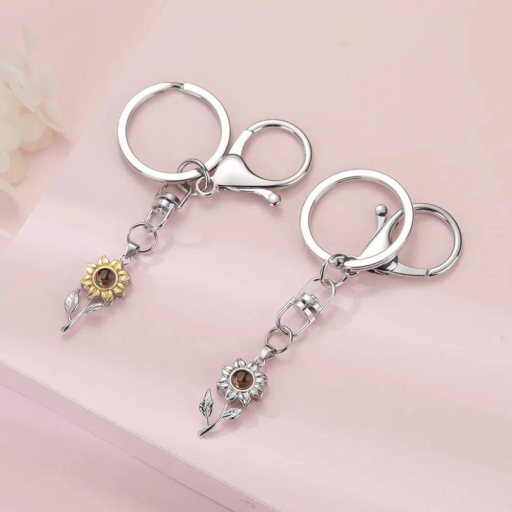 HIBODY Picture Custom Sunflower Stainless Steel Projection Keychain Personalized Colorful Photo Custom Mother's Day Gift