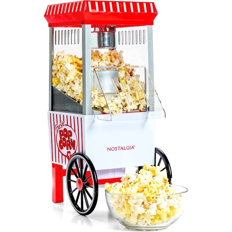 

Машина для приготовления попкорна, 12 чашек, машина для приготовления попкорна горячим воздухом с измерительным колпачком, без масла, в винтажном стиле кинотеатра, красная