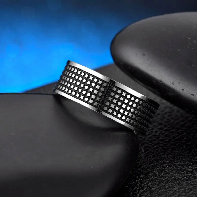 

Europe and America Vintage Titanium Steel Black Men's Ring Fashion Men's Personality Stainless Steel Ring Wholesale