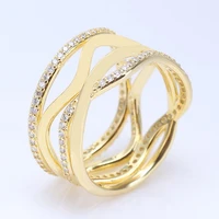 authentic 925 sterling silver golden swirling lines with crystal ring for women wedding party europe pandora jewelry