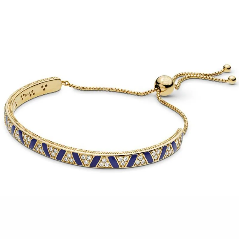 

Authentic 925 Sterling Silver Triangular Milgrain Shine Stones & Stripes Sliding Bracelet Bangle Fit Bead Charm Fashio