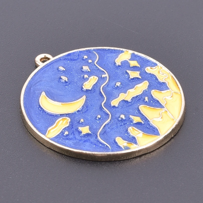 

4pcs/Lot Blue Beautiful Night Sky Pendant Stars Moon Galaxy Clouds Mountains Enamel Charms For Jewelry Making Gifts Accessories