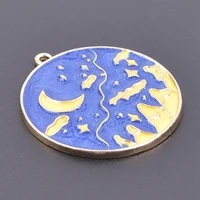 4pcslot blue beautiful night sky pendant stars moon galaxy clouds mountains enamel charms for jewelry making gifts accessories