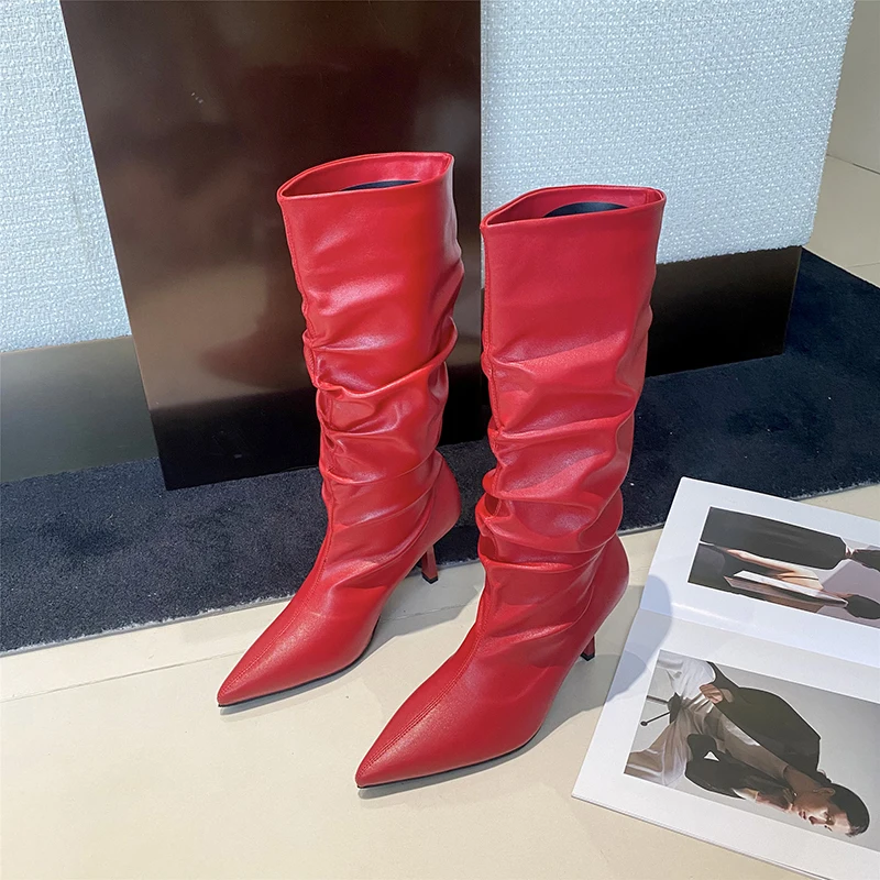 

Женские ботинки челси с острым носком, до колена, на высоком тонком каблуке, Модные Элегантные зимние ботинки В рыцарском стиле, 2022