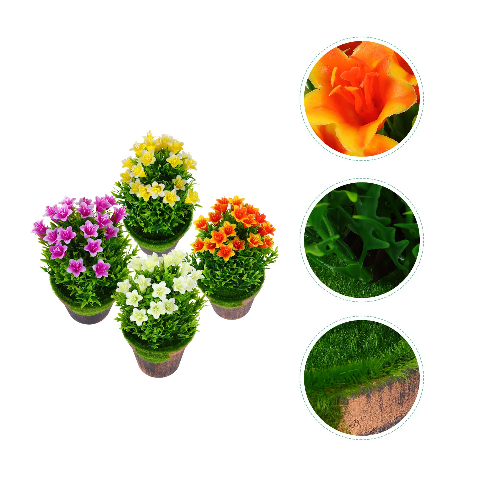 

4Pcs Artificial in Pot Desktop Flower Potted Flower Bucket Simulation Flower Pot Office Home Decoration
