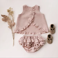 girl baby suit summer sleeveless vest top triangle big butt ruffled shorts girls two piece suit