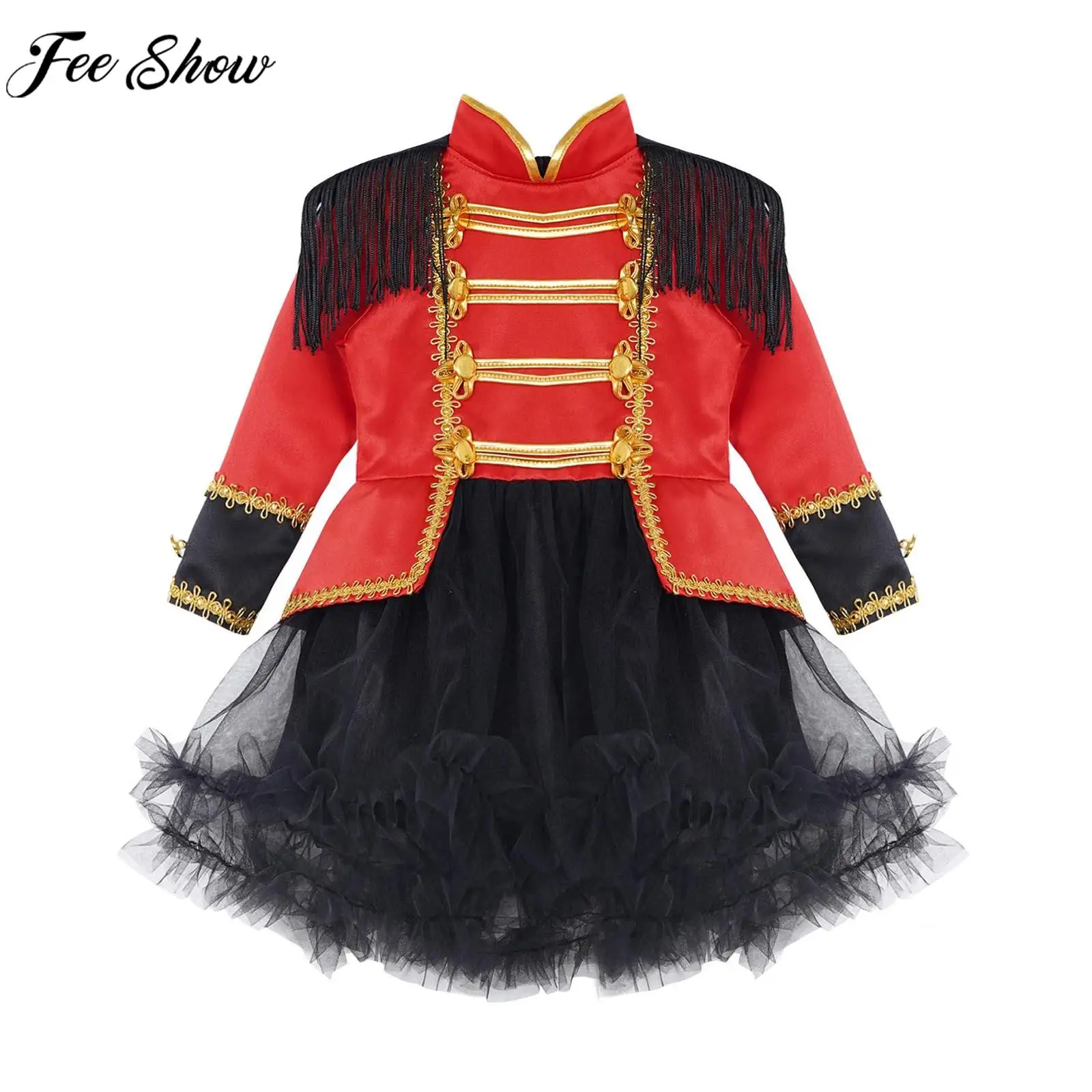 3M-4T Toddler Girls Circus Cosplay Costume Long Sleeve Tassels Mesh Tutu Dress for Carnival Performance Halloween Theme Party