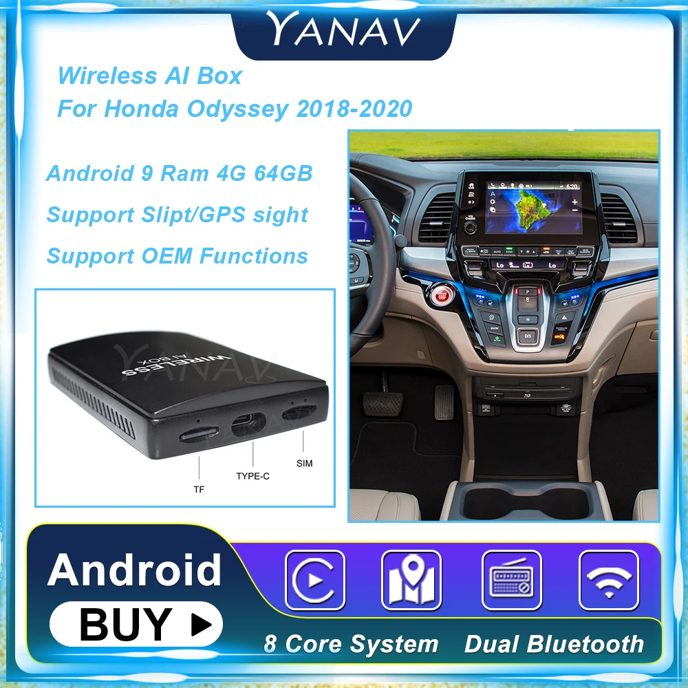 

Android 9 4G 64GB Carplay Wireless Ai Box For Honda Odyssey 2018-2020 Android Auto Car Smart Box Plug and Play AI Adapter Box