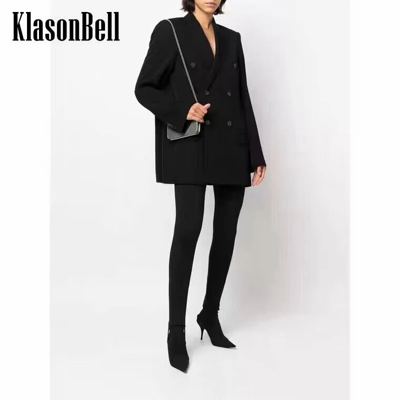 

11.22 KlasonBell Black Frayed Design Shoulder Pads Puff Sleeve Loose Blazer Women