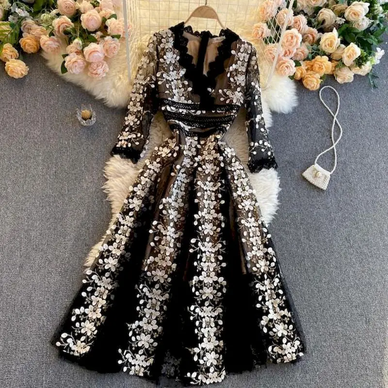 

Fonekie Womens Formal Dresses Autumn New Heavy Industry Embroidery Holiday Slim Evening Party Annual Party Dress Women Clothing