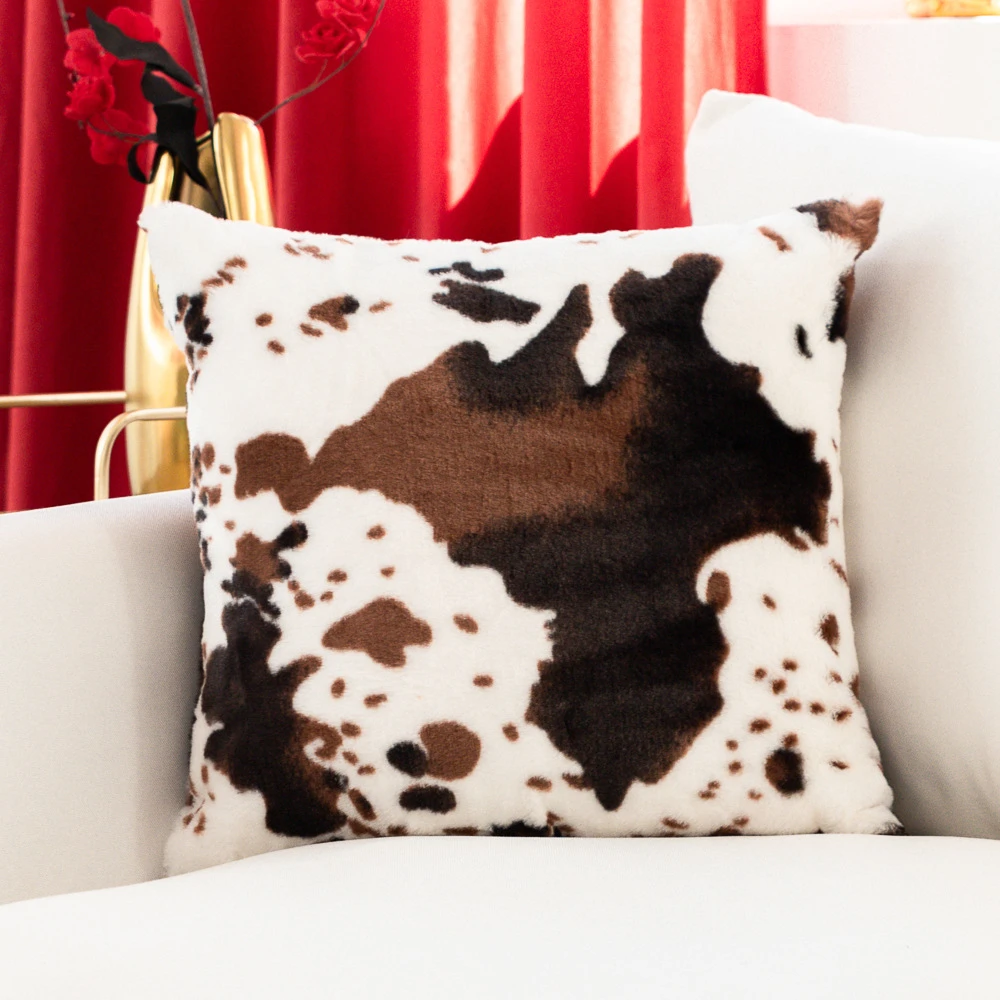 Cow Plush Pillowcase 45x45m Decorative Pillow Cover for Sofa Home Decor Pillow Case Fur Animal Pattern Bedroom Cushion Cover images - 6