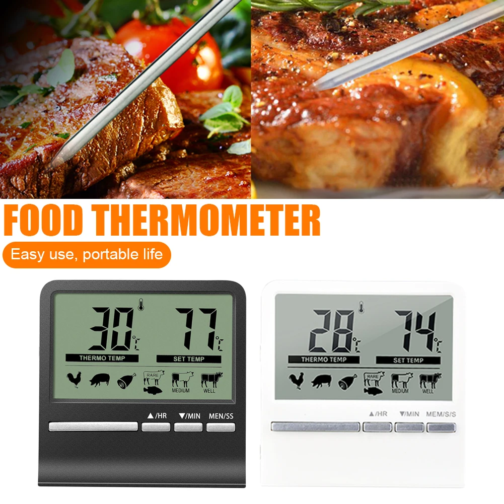 

2022new Digital Kitchen Barbecue Food Thermometer Probe Meter Outdoor Grill Oven Meat Cooking Baking Alarm Timer Measuring Tools