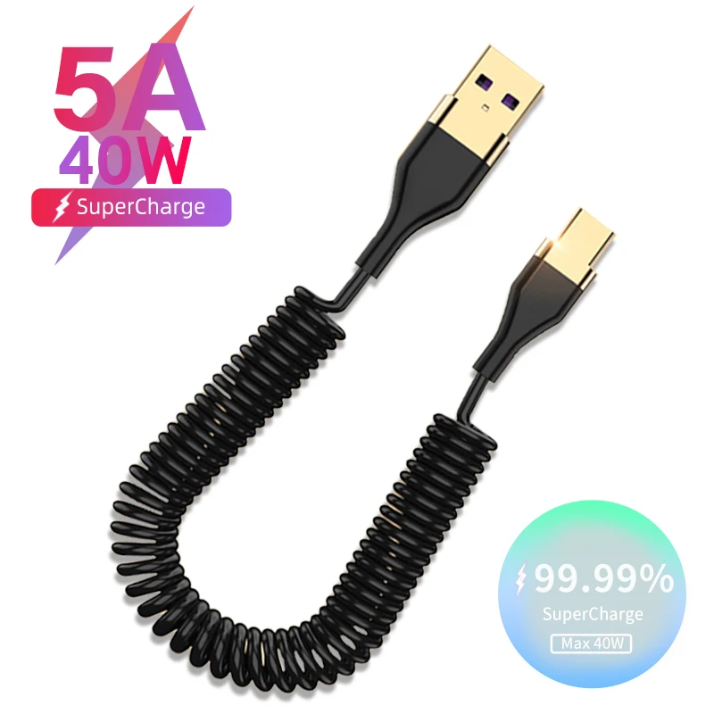 

Пружинный кабель USB Type-C для Samsung Galaxy S20 Plus, Xiaomi, быстрая зарядка, кабель для быстрой зарядки, кабель для телефона, 5 А, 1,8 м