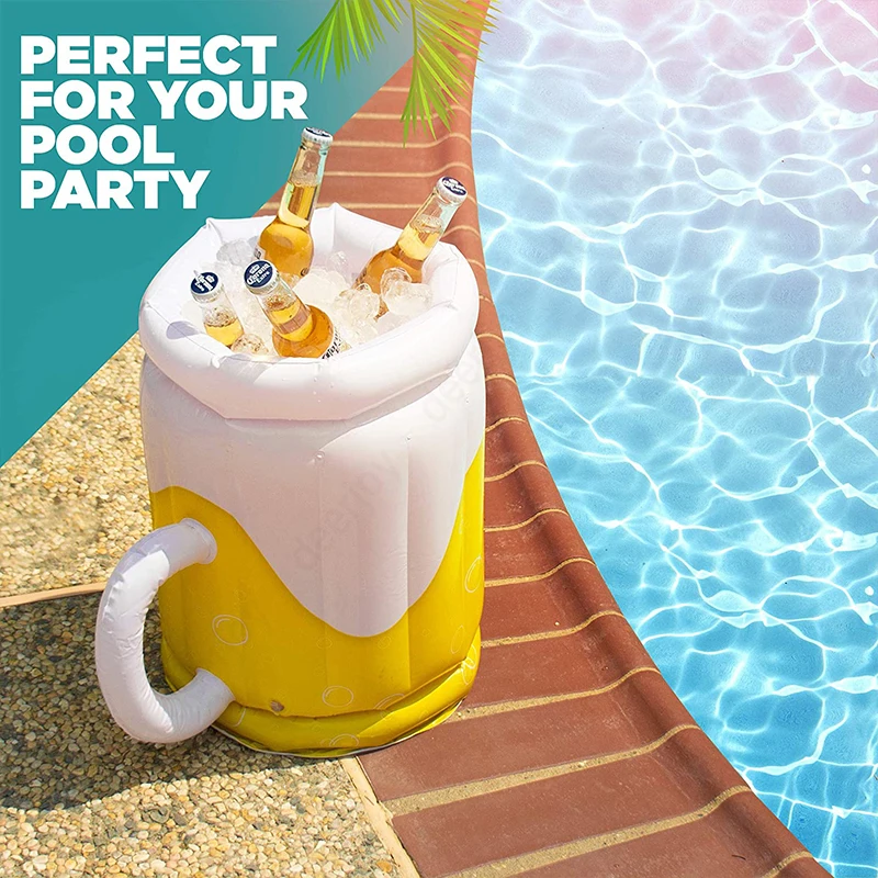 True Party Drink Cooler Novelty Inflatable Beer Mug Ice Bucket 11 x 18 Inches for Pool Party Supplies BBQ Beach Parties