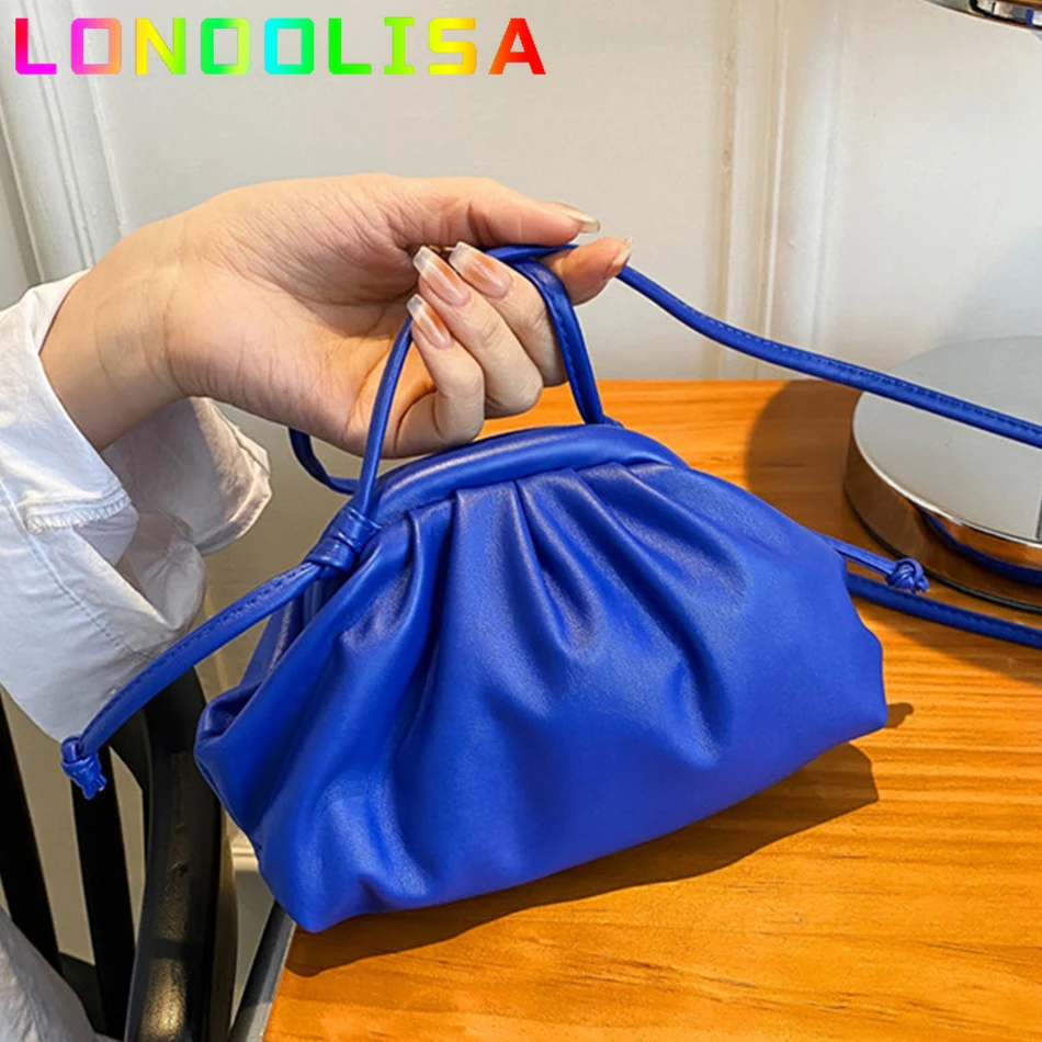 

Candy Color Mini Cloud Bag Ruched Design PU Leather Shoulder Small Bags for Women 2022 Hit Spring Clutch Female Crossbody Sac
