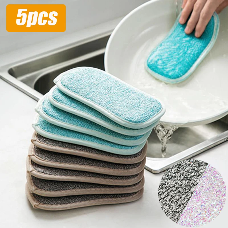 

Kitchen Cleaning Magic Sponge Dishcloth Double Sided Scouring Pad Rag Scrubber Sponges For Dishwashing Pot Kitchen Cleaning Tool