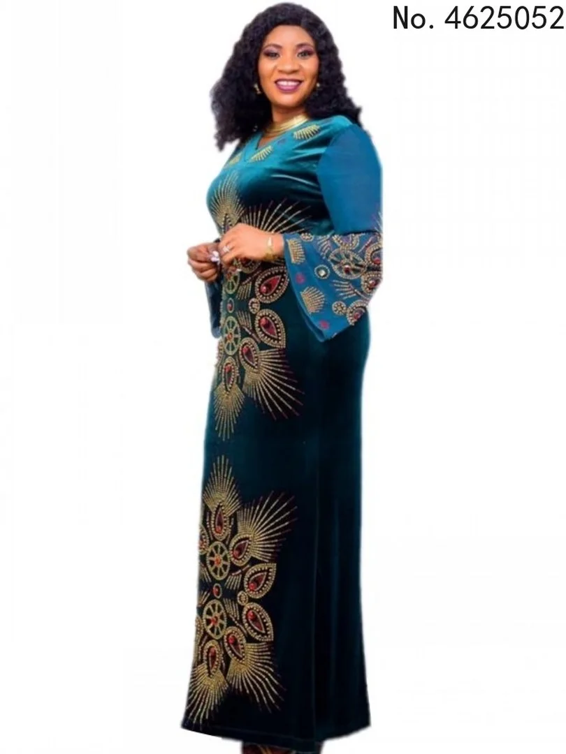 

African Dresses For Women Velvet Design Dashiki Beading Abaya Bandage Maxi Bazin Vintage Robe Gowns Africa Sexy Lady Party Dress