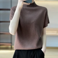 casual half high neck 100 wool vest 2022 spring and summer solid color loose knitted womens sweater sleeveless wool vest home