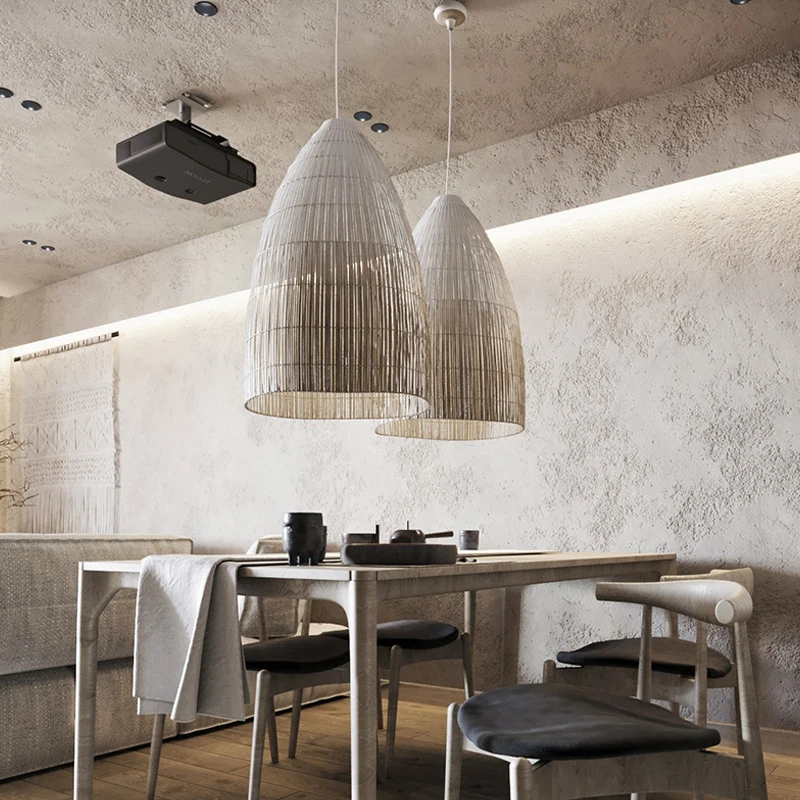 

Wabi-Sabi Pendant Lights Nordic Rattan Art Led Chandelier Living Dining Room Home Decor Restaurant Bar Loft Hanging Lamp Fixture
