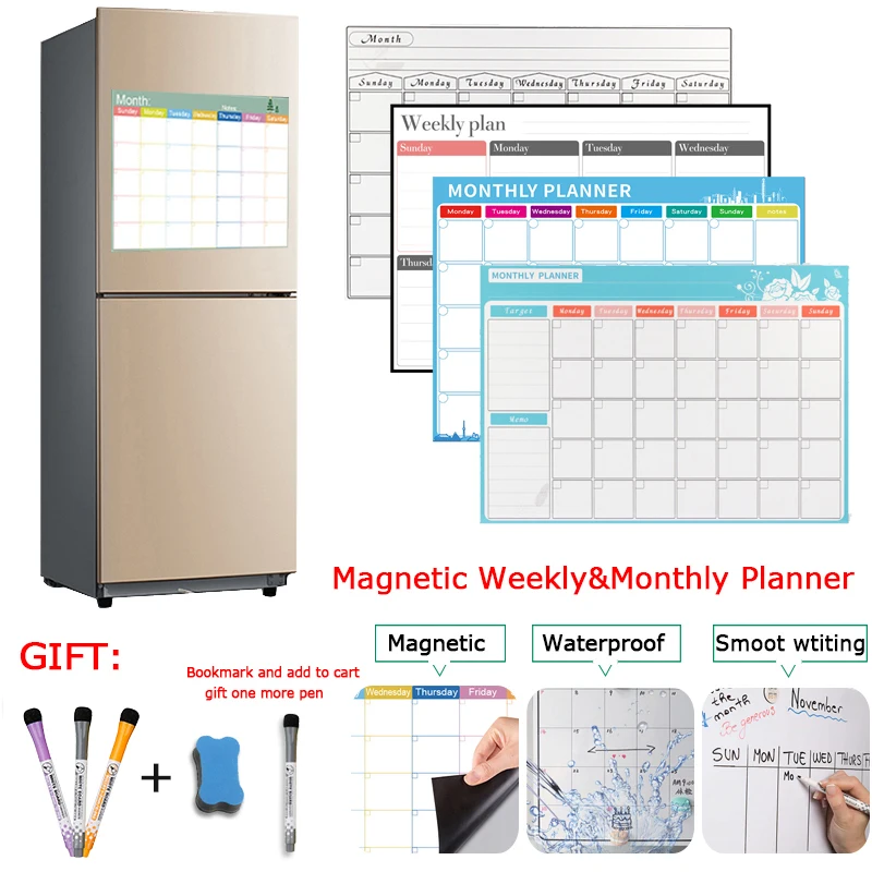 Magnetic Whiteboard Weekly Monthly Planner Calendar Magnet Sadhu for Notes Message Drawing Fridge Sticker Marker for Children