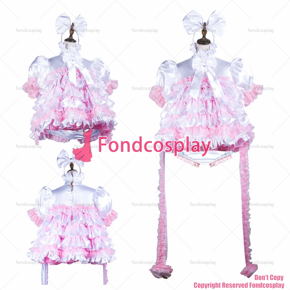 

Сексуальная одежда для взрослых fondcosplay с перекрестными бретелями, короткое белое атласное платье, Запираемая униформа, трусики, наручники, ...