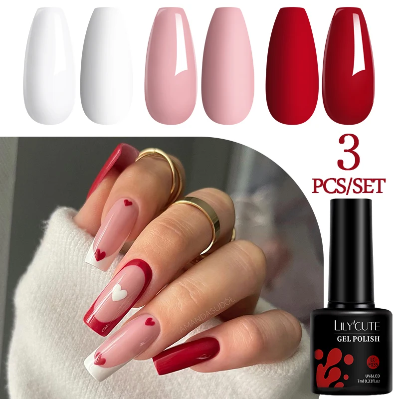 

LILYCUTE 7ML 3 PCS Colorful Gel Nail Polish Set Red White Pink Semi Permanent For Manicure Soak off UV Nail Art Varnishes Kits