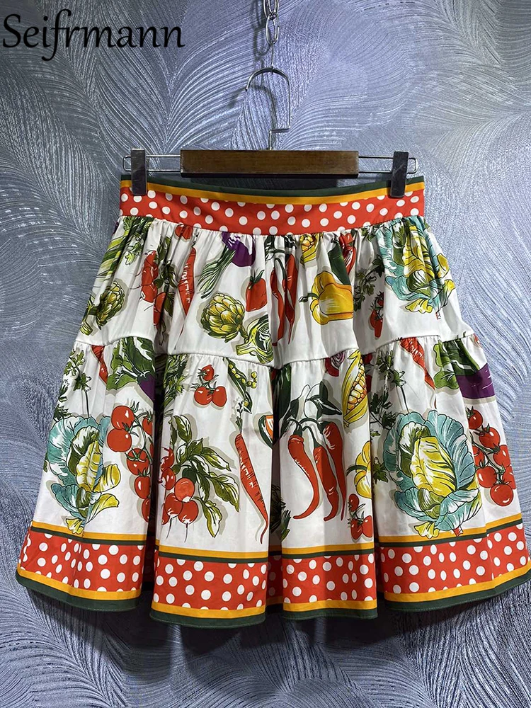 

Юбка-трапеция Seifrmann женская с завышенной талией, модная дизайнерская хлопковая мини-юбка в горошек, с цветочным принтом, в стиле пэчворк, лет...