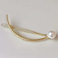 metal geometric hair clip solid color girls simple hairpins elegant curved pearl barrette for women fashion hair clips 2022