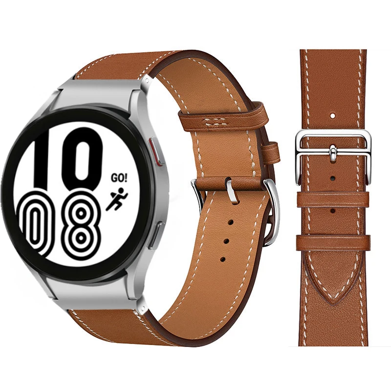 Ремешок кожаный для смарт-часов браслет без зазора Samsung Galaxy Watch 4 classic 46 мм 42 44 40 |