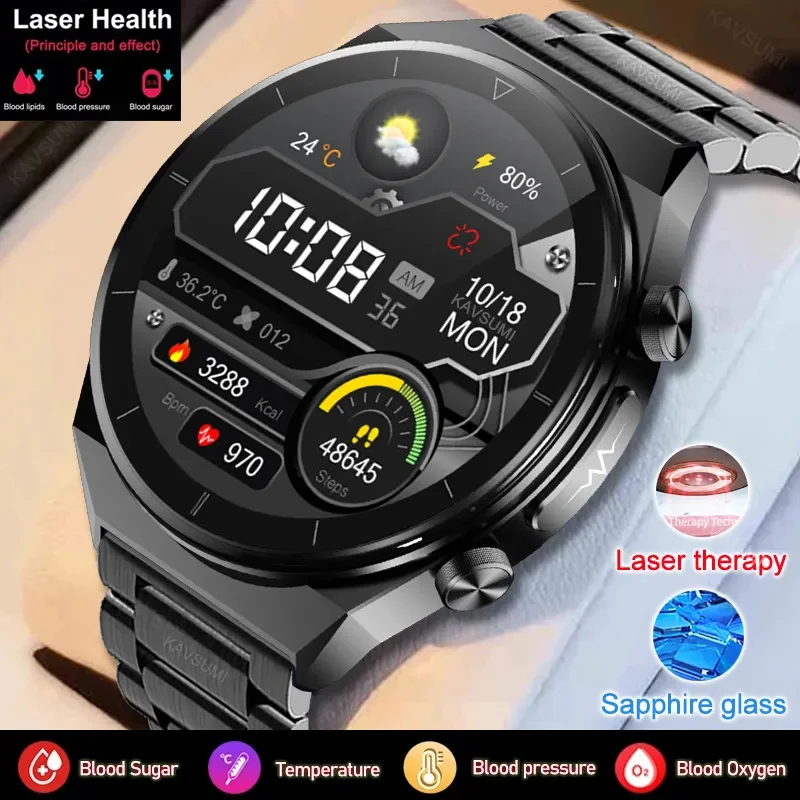 

Healthy Blood Sugar Smart Watch Men ECG+PPG Laser Treatment Three High Heart Rate Monitor Smartwatch HRV Blood Pressure Watches