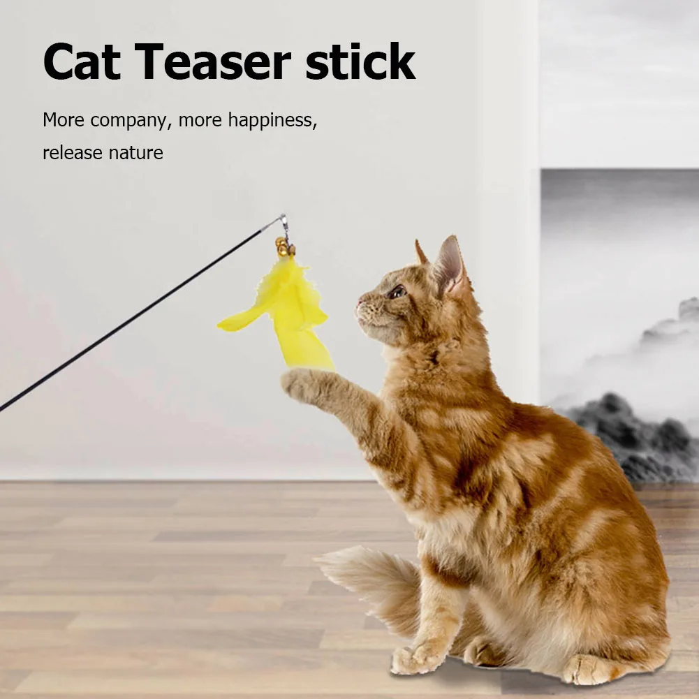 

Kitten Interactive Toys Cat Stick Telescopic Rod with Feather Teaser Toy Funny Feather For Kitten Playing Teaser Wand Toy Cat