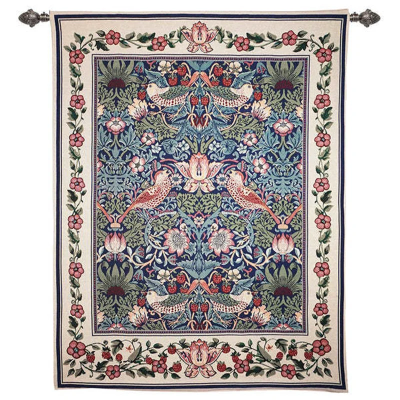 Фото Гобелен William Morris Strawberry Rich Lucky Bird, текстильный декоративный настенный гобелен для дома, декоративный 68*88 см №4