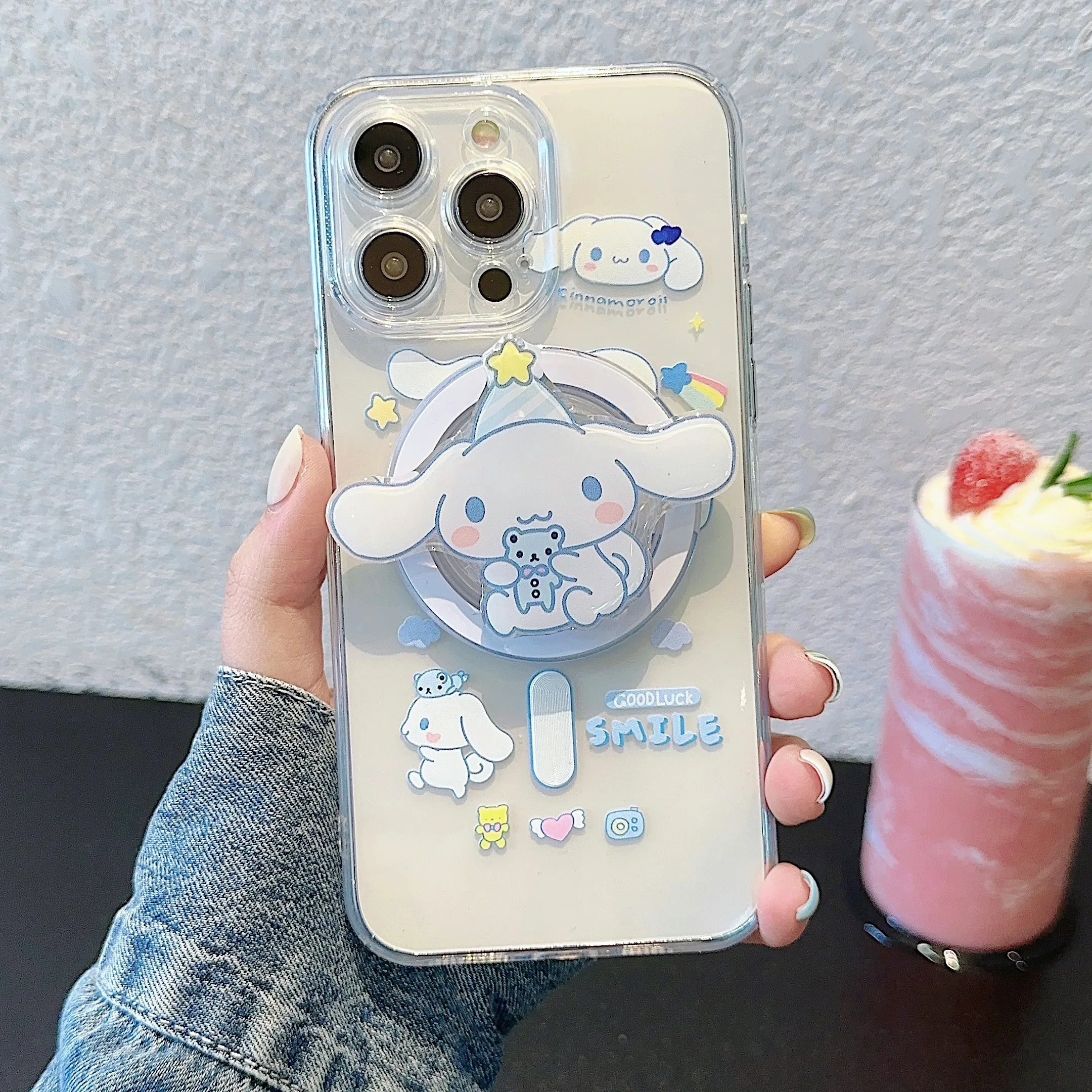 Милый мультяшный прозрачный чехол с помпоном Cinnamoroll Purin для Magsafe магнитным