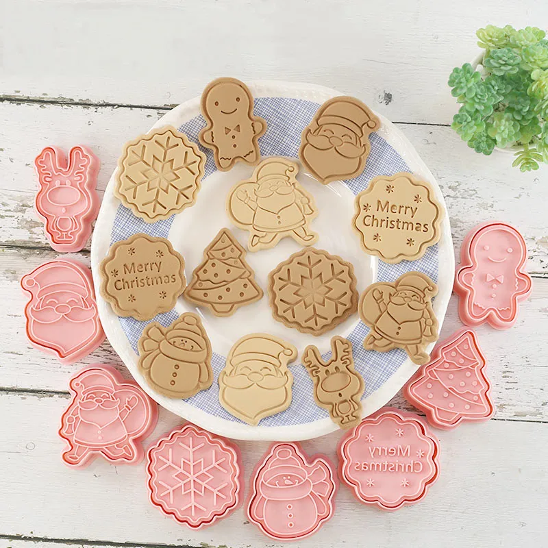 

8 Pack Christmas Cartoon Biscuit Mold Cookie Cutters Merry Christmas Decoration 2023 For Home Kitchen DIY Baking Tools