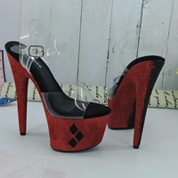 leecabe red with black glitter 17cm7inch womens platform sandals party high heels shoes pole dancing shoes
