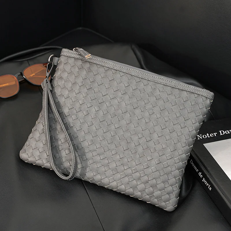 

Handwoven men's letter bag Horizontal fashion clutch bag Light business file package iPad wrist bag