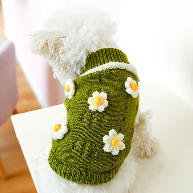 

Warm Comfortable Pet Sweater Spring Autumn Winter Dog Cat Clothing Flower Blossom Sweater for Small Dogs Poodles Schnauzer